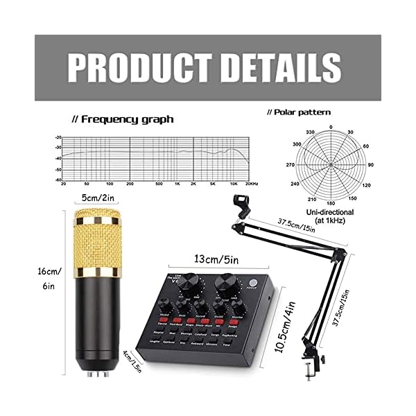 Bm-800 Mikrofon-Kit Mit Live-Soundkarte, Kondensatormikrofon-Bundle, Verstellbarem Mikrofon-Aufhängungs-Scherenarm, Live… – Bild 8