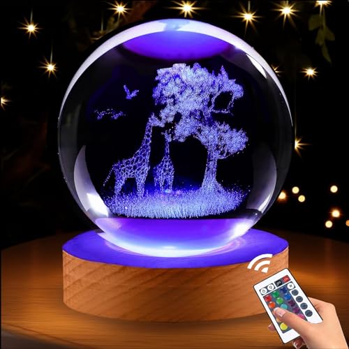 Shellvcase Giraffe Gifts for Women, 3.15in 3D Giraffes Figurine Crystal Ball Lamp with...