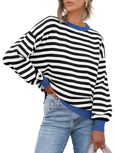 ANRABESS Womens Oversized Striped Sweaters Long Sleeve Crewneck Casual Side Slit Pullover Tops 2025 Fall Trendy Outfits