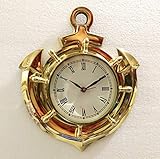 Material: latón y cristal Reloj de pared de latón con diseño de ancla náutica con números romanos