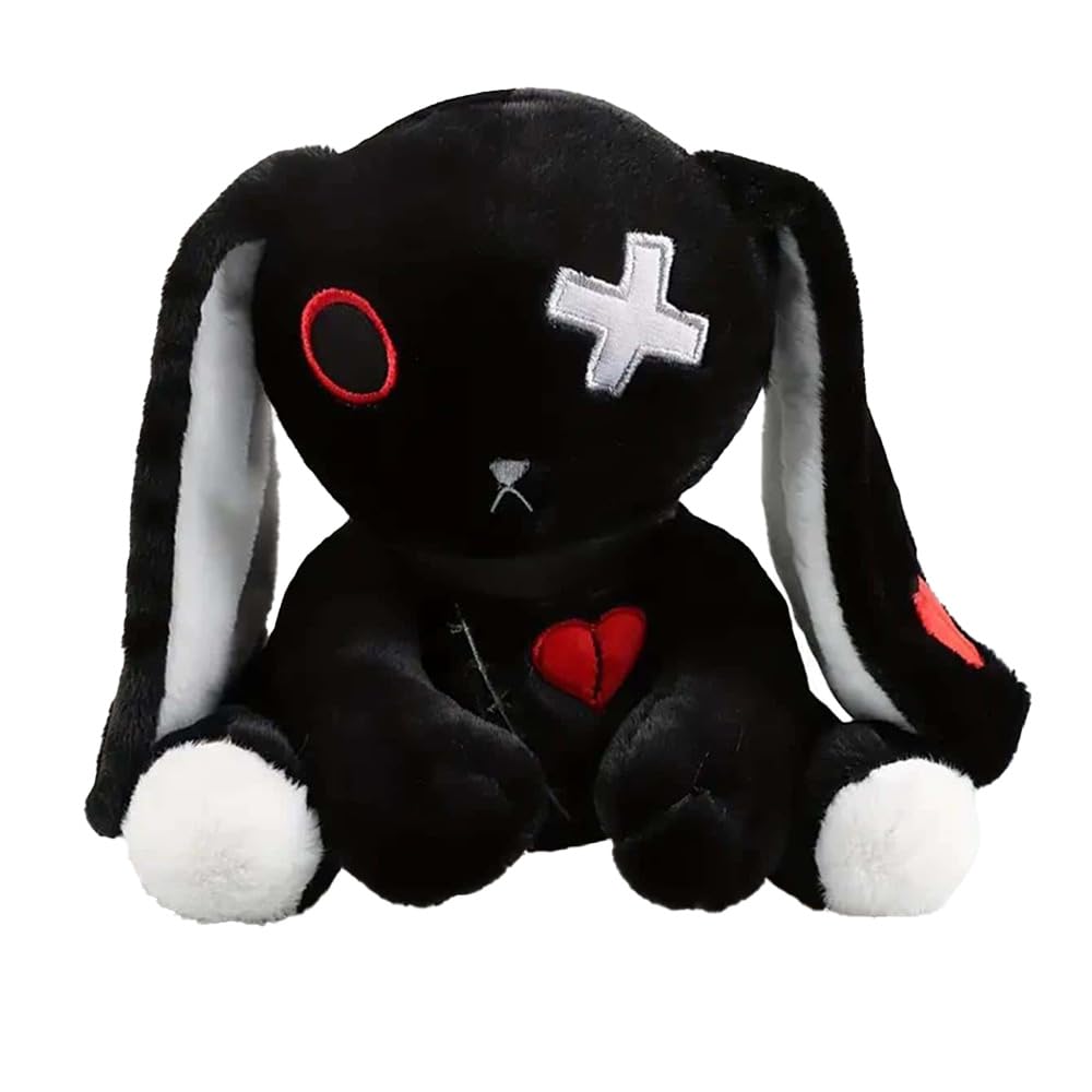 unsnurnochCrazy Rabbit Plush Black Bunny Toy Halloween Dreadful Bunny Stuffed Easter Rabbit Animal Pillow,Halloween Easter Christmas Birthday Gift,23cm/9.06inch