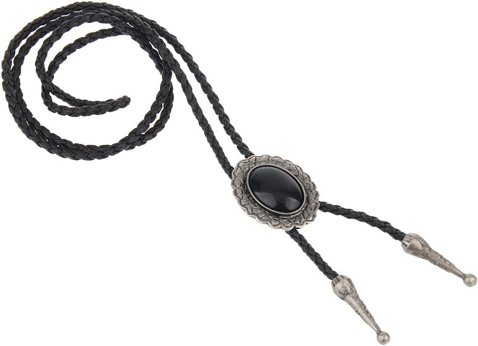 Western Black Bolo Tie for Men and Women,Native American Leather Bolo Tie String