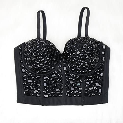 ELLACCI Women's Sexy Rhinestone Punk Bustier Crop Top Push Up Corset Bra Black3