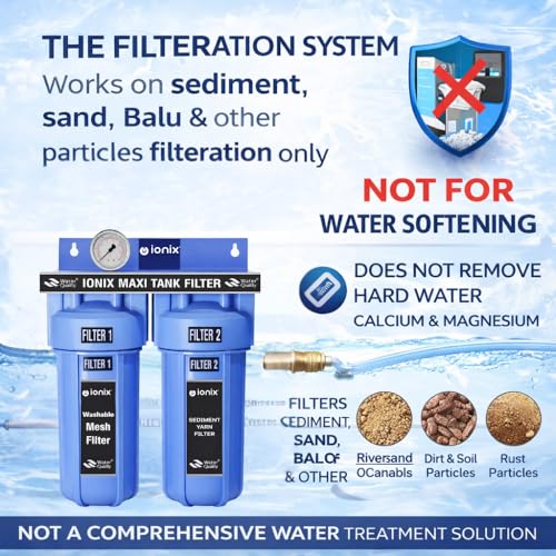 Image of IONIX Maxi Tank filteration system for Whole house water filteration, Dual Filter setup with Sediment with dual seiment water treatment, comes with Lifetime washable Stainless steel mesh