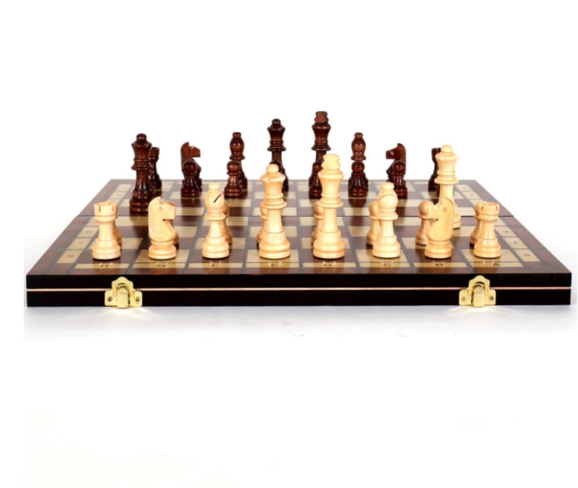 Juego Ajedrez Ajedrez De Madera Plegable, Juego Hecho A Mano, Piezas Maciza, Tablero, Mesa Regalo, Almacenamiento Portátil para Estrategia Familia(29 * 29cm)