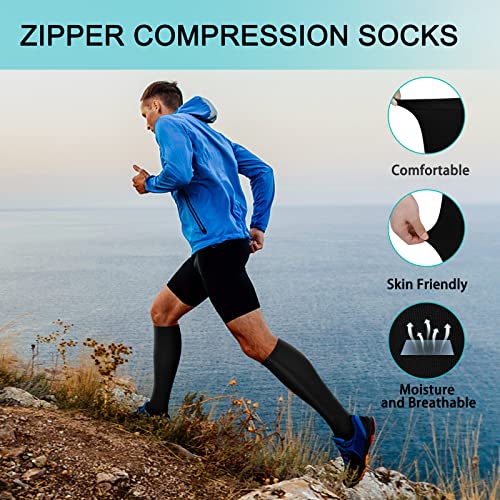 Image of 2 Pairs Zipper Compression Socks, 15-20 mmHg Closed Toe Compression Stocking with Zipper for Women and Men