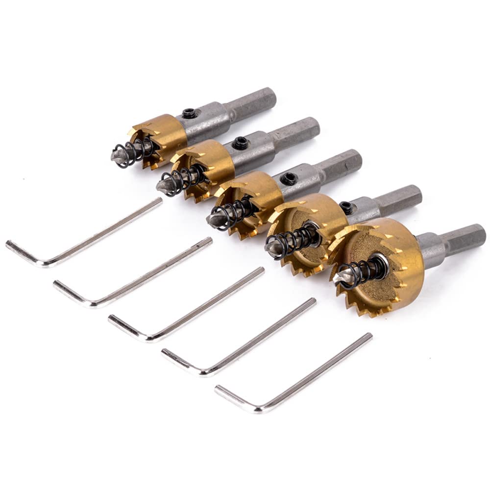 Juego de 5 brocas de carburo HSS para sierra de agujero, herramienta de madera de metal de acero inoxidable de 16-30 mm para instalar cerraduras, como se muestra