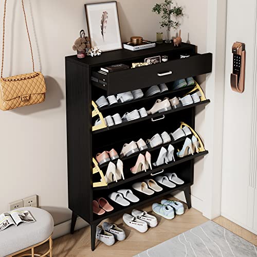 Me2 Shoe Cabinet For Entryway With 1 Slide Drawer & 2 Flip Drawers, Freestanding Shoe Rack Storage Organizer (Black) #TOP3