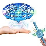 Hand Operated Drones for Kids or Adults with Magic Wand - HONGXUNJIE Double control Flying Toy Hand Free Mini Drone flying Ball with Magic Sound for girls and boys Easy indoor and outdoor dron (Blue)