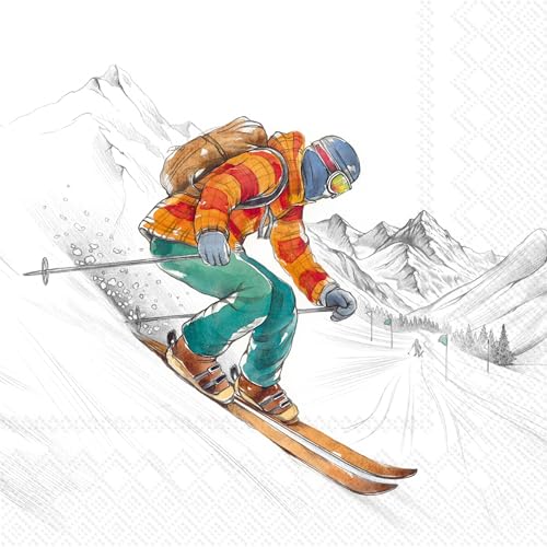 20 Servietten Weihnachten Wintersportler in Zeichnung als Tischdeko....