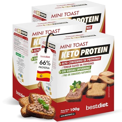 Mini Pan Tostado - Tostadas Keto Protein 100g Pack de 3 – Bajo en Carbohidratos – Snack Keto Crujiente – Alto en Fibra y Bajo en Azúcar – Ideal Desayunos, Aperitivos y Dieta Low Carb - Best Diet