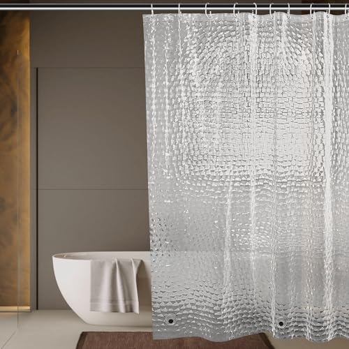 OTraki Cortina de Ducha Antimoho 180 x 180 cm, Cortina Ducha Transparente 3D con 3 Peso, Cortinas Baño EVA con 12 Ganchos a Prueba de Herrumbre, Impermeable