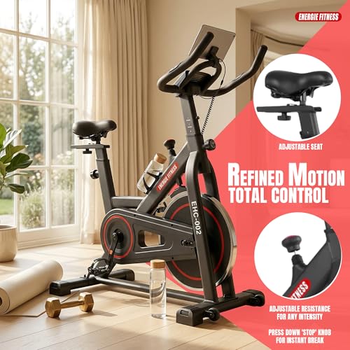 Image of Spin Bike Exercise,12kg Flywheel | 8 Level Resistance & Adjustable Seat with130kg Capacity Cardio Bike LCD Display with multiple Tracking EHC-02 Indoor Cycling Stationary Bike for Home & Gym