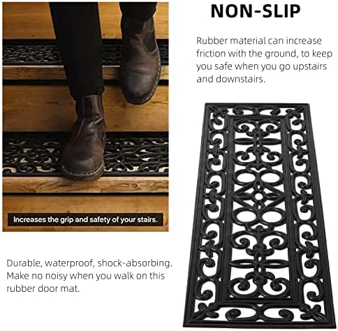 Nisorpa Rubber Stair Treads 5 Pack Non-Slip Staircase Step Treads Wrought Iron Effect Rubber Door Mat Outdoor Stair Protector Mats Mats for Patio Entryway Garden, 75 x 25cm