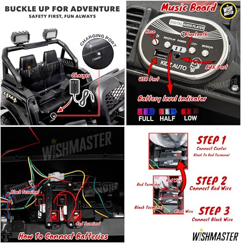 Image of Wishmaster Driving 4 Motor EV Cars for 1, 2, 3, 4, 5, 6 Years | Remote + Steering + Mobile App Control | Kids Jeeps (Medium Size F-Raptor [1-8 Year Kids], Yellow)