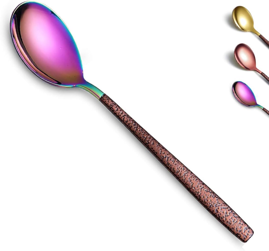 Berglander Dinner Spoon Set Of 4 With Moon Surface Handle And Shiny Rainbow Mouth, Stainless Steel Colorful Spoons Silverware Set Dishwasher Safe