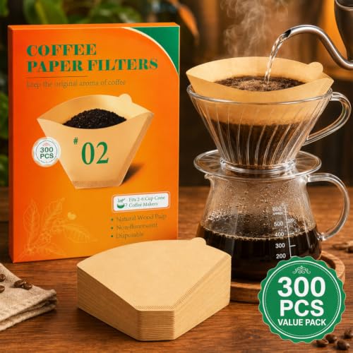Image of BYKITCHEN #2 Cone Coffee Filters, 300 Count, Unbleached, 2-6 Cup