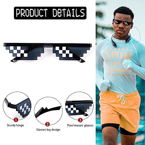 KIMOBER 10 Pack Sunglasses,Black 8 Bits Pixelated Mosaic Gamer Glasses for Men Women Kids Photo Props Party Favors4