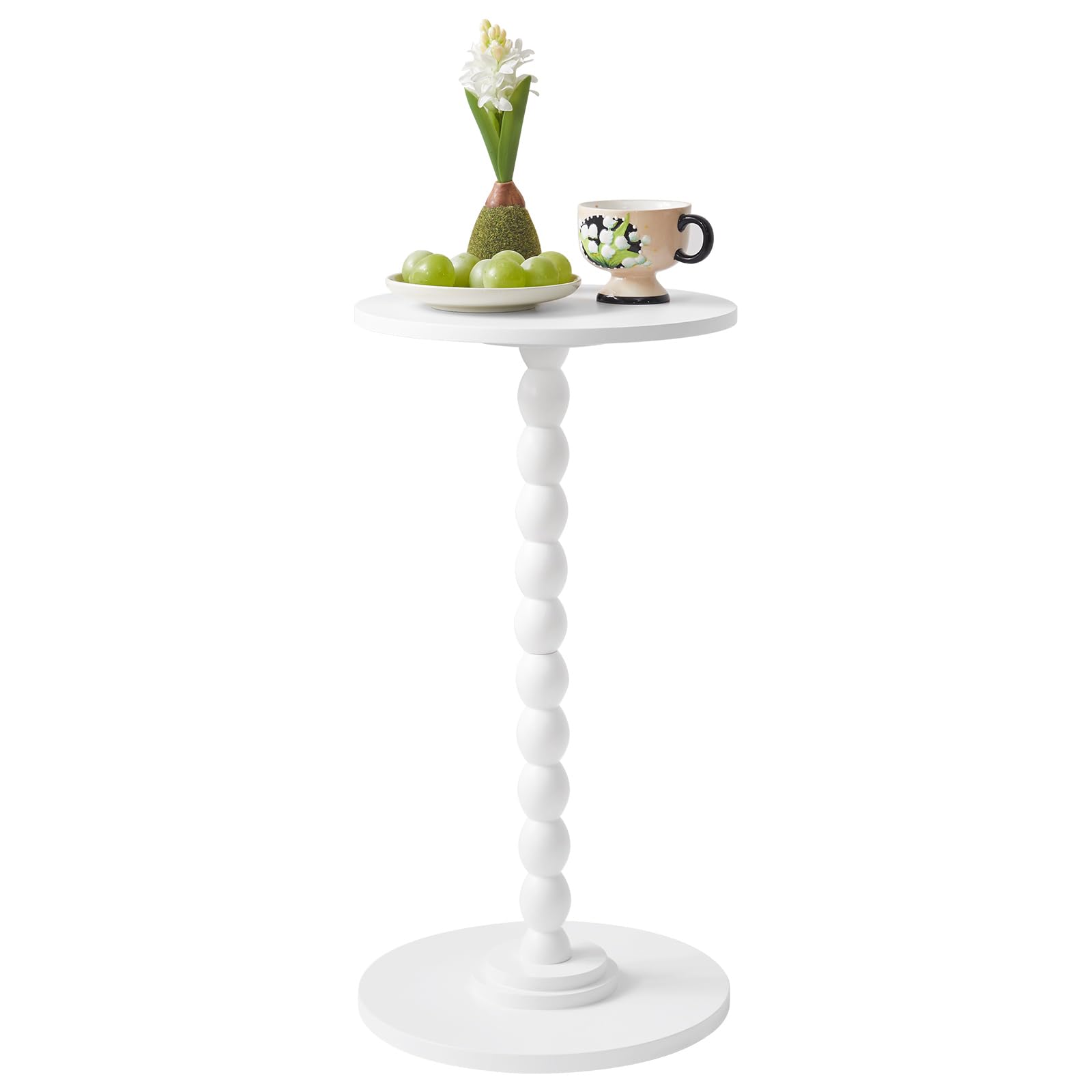 Aibiju Narrow End Table, Modern Nightstand, Round Side Table, Small Bedside Table with Solid Wood Leg for Living Room, Bedroom, Small Spaces, White YD-RST001W