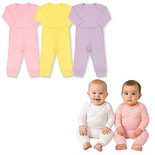 Kit 6 Peças Conjunto Body Manga Longa Liso e Calça em Suedine de Algodão Menina