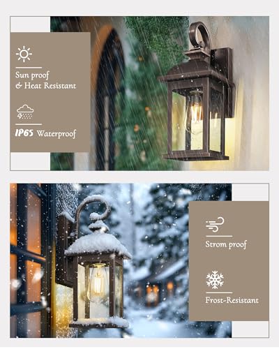 Image of FEMILA Outdoor Wall Lantern Oil Rubbed Bronze, Exterior Wall Light Sconce with Seeded Glass, Front Porch Light Fixture for Outdoor Garage, Patio House, 4FD54B ORB