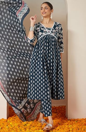 Image of Janasya Women Kurta with Pant & Dupatta Set