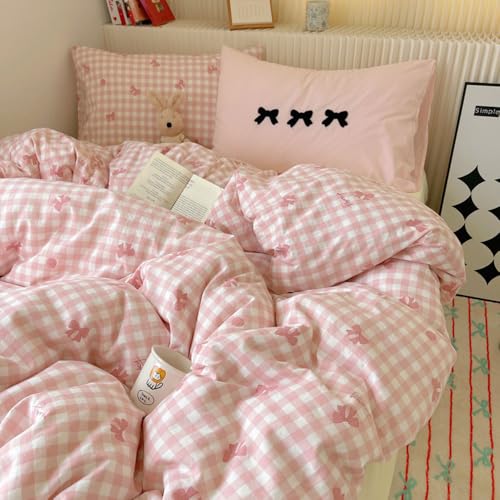 Parure de lit microfibre délavée sans repassage housse de couette zippée rose et blanc - 3