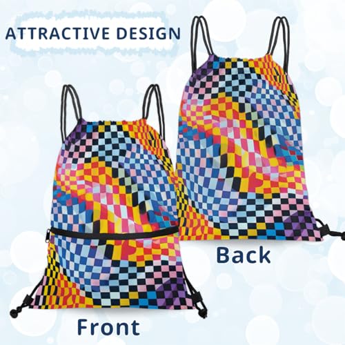 Abstract Colored Mosaics Drawstring Bag Drawstring Backpack Waterproof Smooth Sport Draw String Back Bag Gym Camping Beach Bag for Men Women4