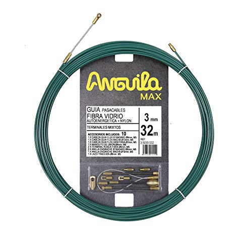 Anguila Max 35030032 Guía pasacables Fibra de Vidrio Reforzada + Nylon, Verde, 32 Metros