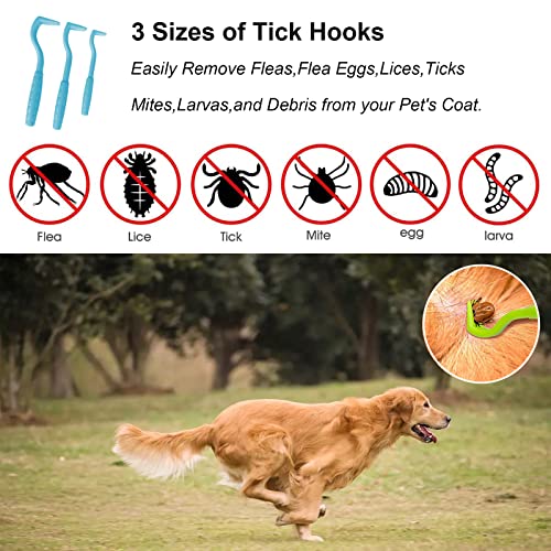 IZyufan 3 Größen Zeckenhaken Set, Zeckenentfernung In Sekunden, Zeckenzange Zeckenentferner für Hund, Katze & Pferd, und Mensch, Perfekt für Jedes Zeckennotfallset(Blau)