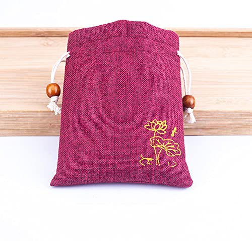 10 bolsitas de lino rojo oscuro con cordón para joyas miniatura 2