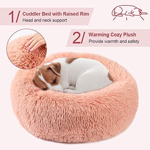 Vanansa Small Cat Bed for Indoor Cats, Self-Warming Donut kitty beds for Small Cats Improving Sleep and Keeping Warm, Washable Pet bed with Anti Slip Base, Pink 40cm