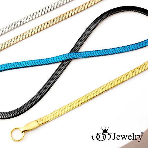 555Jewelry Stainless Steel Flat Herringbone Snake Chain Necklace for Men & Women, 3mm, Stainless Steel, No Gemstone
