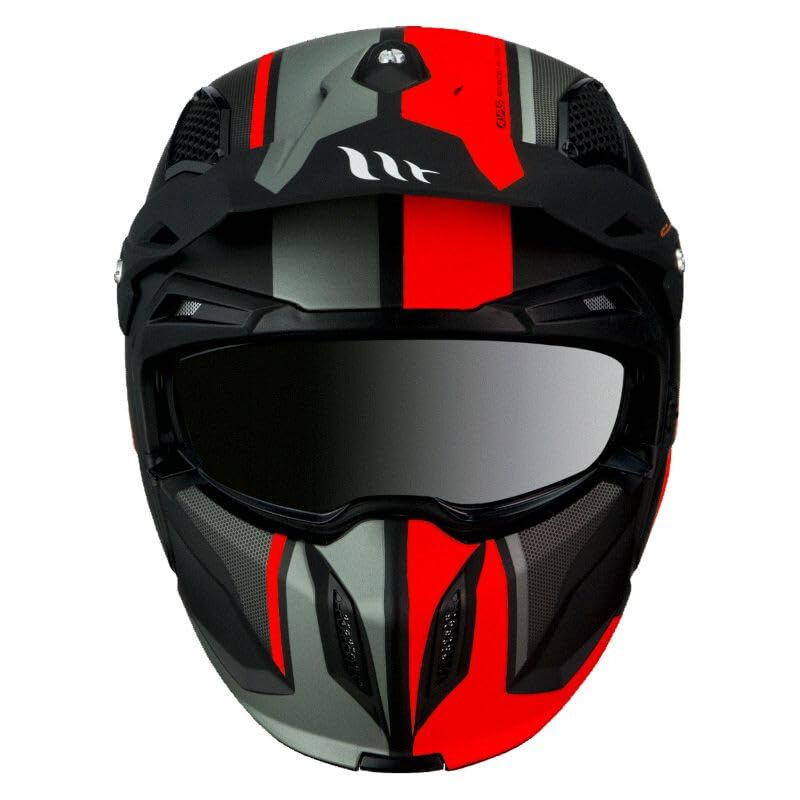 Casco Trial MT Streetfighter SV Twin C5 Nero Opaco-Rosso M, Visiera Trasparente Trasformabile con Mentoniera Rimovibile (Libro con Specchio Aggiuntivo) (ECE 22.06)