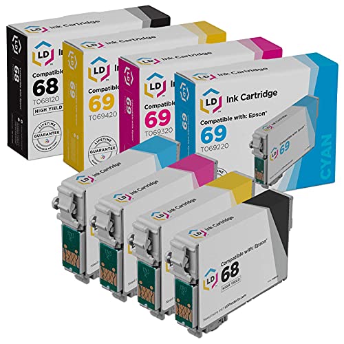 LD Remanufactured Epson 68 / T068 & 69 / T069 Set of 4 Ink Cartridges (Black, Cyan, Magenta, Yellow) for use in Stylus C120, CX5000, CX6000, NX415, NX510 & WorkForce 30, 310, 500, 610, 1100