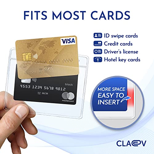 Claev Horizontal Flexible And Tear Resistant Card Protector (Clear, 4X3 Inch, 100 Pack), Large Easy Open Plastic Id Name Badge Holders For Conferences, Conventions, Offices & Schools #TOP1