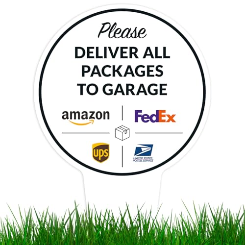 Image of Package Delivery Sign, Delivery Instructions Deliver All Package Garage Porch Sign, 7x13 Inches Round Shape, Aluminum Composite Made in USA by Sigo Signs
