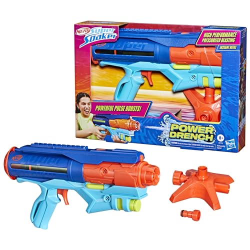 Nerf Super Soaker Power Drench Wasserblaster, mit innovativer Druck-Ladestation (inkludiert) und Zwei starken Spritzmodi, Wasserspielzeug für Jungen und Mädchen ab 8 Jahren