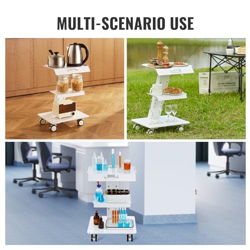 Image of VEVOR Trolley Cart with Swivel Wheels, 3-Layer Mobile Esthetician Cart, Steel Metal Rolling Tray for Lab, Clinic, Beauty and Salon, 220 lbs Weight Capacity