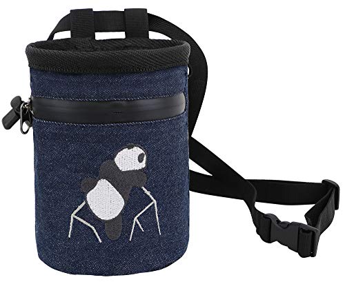 AMC Rock Climbing Chalk Bag with Embroidery/Pocket/Belt (Denim Blue, 6 inches x 4 inches)