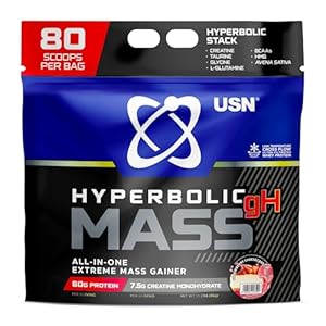 USN Hyperbolic Mass Strawberry Cheesecake 6kg: High Calorie Mass Gainer Protein Powder for Muscle Building and Weight Gain – Improved Formula & Flavour with 7.5g Creatine Monohydrate and Less Sugar