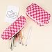 SOIDRAM Checkered Cosmetic Bag and Makeup Brush Storage Bag - Pink Travel Toiletry Organizer