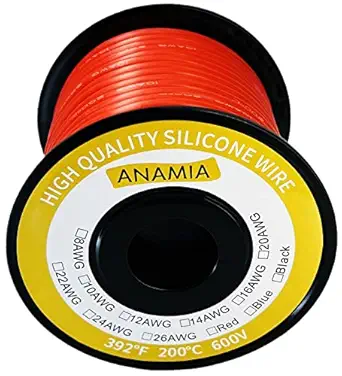 ANAMIA Ultra Flexible 10 Gauge Silicone Wire (50ft Red Spool) 10 AWG Stranded Wire 1050 Strands 0.08mm Tinned Copper Conductor, High Temperature 200 600V