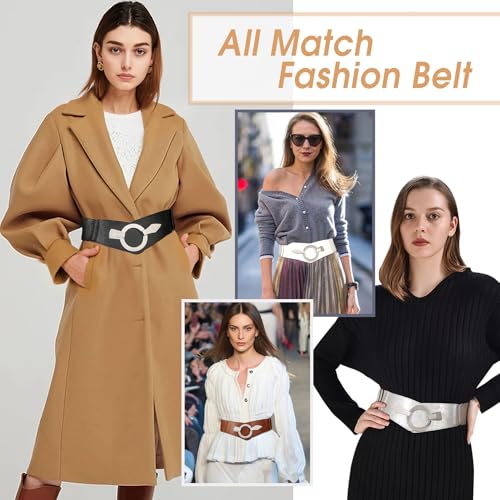 WHIPPY Women Wide Elastic Waist Belt Vintage Wide Stretch Waist Belt Fashion Retro Leather Waistband for Dresses3