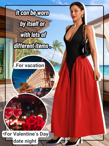Image of ChiaoLezhee Deep V Neck Dress, Halter Maxi Dresses, Vacation Date Night, Sexy for Women Corset Flowy Wedding Guest Drop Waist