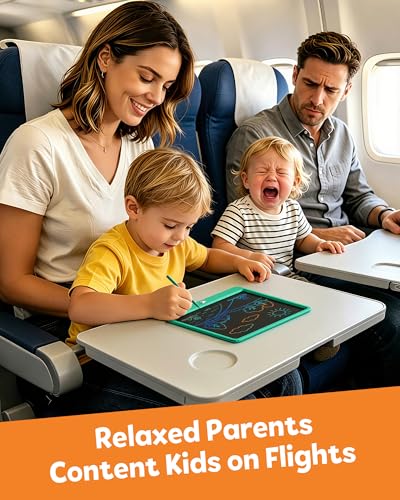 Image of TEKFUN 12 Inch LCD Writing Tablet for Kids, Coloring Drawing Pad, Mess Free Doodle Board, Airplane Travel Toys for Boys and Toddlers, Road Trip Essentials, Gifts for 3-8 Year Old Girls(DarkGreen)