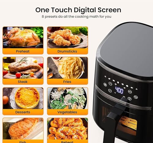 7-In-1 Air Fryer with Visible Window, 5QT Large Capacity Multifunctional Digital Air Fryer Oven for Baking Roasting Dehydrating, 1500W Low Noise Airfryers with Dishwasher Safe Basket