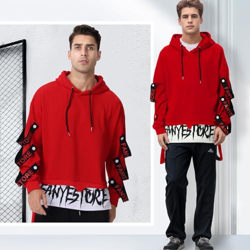 Mens Hoodie Fashion Pullover Letter Print Top Blouse Tracksuits Techwear Patchwork Long Sleeve Hip Hop Sweatshirt2