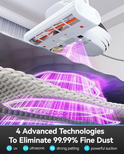 Image of uwant Bed Cleaner with 16Kpa Suction Metal Roller 253.7nm Uv-c Light Mattress Vacuum Cleaner 36000RPM /Min 149℉ Heating HEPA Filter&Ultrasonic Mattress Vacuum for Sofa, Pillow, Bed Throws Set of 1
