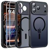 FLLAO Magnétique Coque pour iPhone 17 Pro Max avec 2 Verre Trempé, Compatible avec MagSafe, Protection d'objectif Tout Compris, Etui Translucide Mat Arrière Housse Antichoc Case 17 Pro Max 6.9", Noir